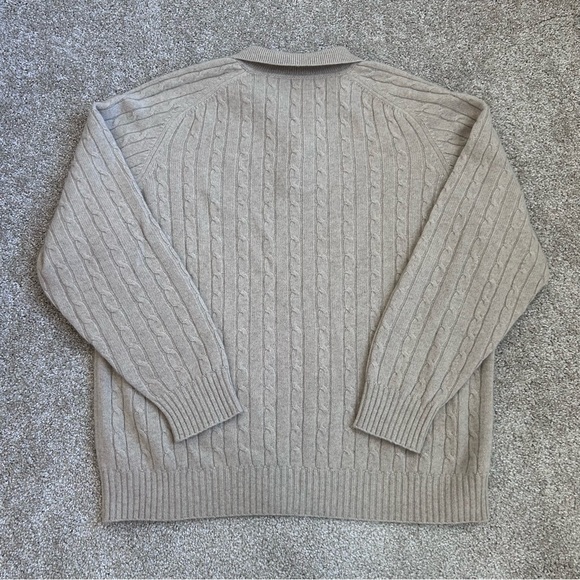 Allen Solly 100% 2-Ply Cashmere Cable Knit Polo Sweater Beige Men's Large - Picture 8 of 9